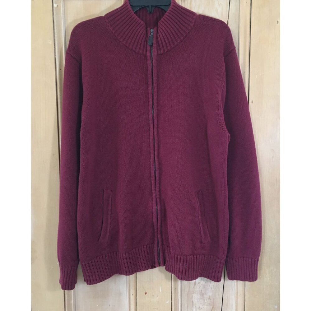 L.L.Bean Mens Zip Preppy Classic Cardigan Sweater Large Reg Red Burgundy FA GDD